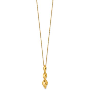 Leslie's 14K Polished Wavy Pendant on Dia-cut Chain w/1in ext. Necklace — alternate view