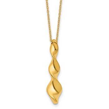 Leslie's 14K Polished Wavy Pendant on Dia-cut Chain w/1in ext. Necklace