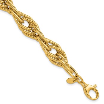 Leslie's 14K Polished and Textured Fancy Triple Link Bracelet