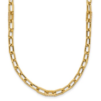 Leslie's 14K Polished CZ Fancy Paperclip Link Necklace
