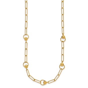 Leslie's 14K Polished and Dia-cut. Circle Station Paperclip Necklace — alternate view