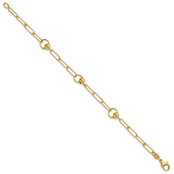 Leslie's 14K Polished and Dia-cut. Circle Station Paperclip Bracelet — alternate view