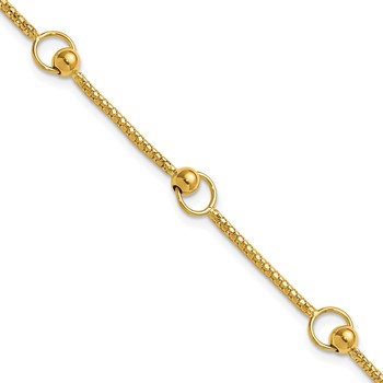 Leslie's 14K Polished Circle Station Popcorn Link Bracelet
