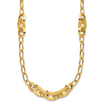 Leslie's 14K Polished and Diamond-cut Fancy Oval Link Necklace
