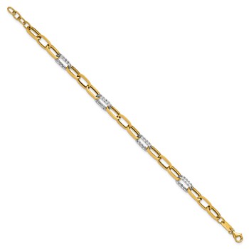 Leslie's 14K Two-tone Polished / Dia-cut Fancy Link w/.5in ext. Bracelet — alternate view