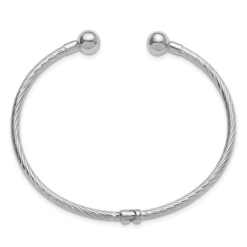 Leslie's 14K White Gold Polished/Twisted with Bead Accents Hinged Cuff Bangle — alternate view