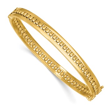 Leslie's 14K Polished and Diamond-cut Beaded Hinged Bangle