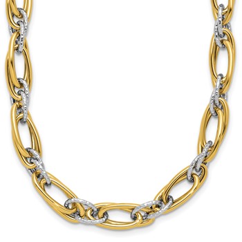 Leslie's 14K Two-tone Polished and Textured Fancy Link Necklace