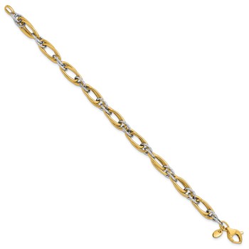 Leslie's 14K Two-tone Polished and Textured Fancy link Bracelet — alternate view
