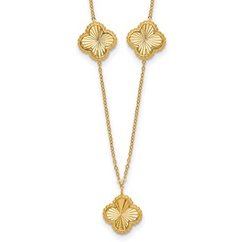 Leslie's 14K Polished and Diamond-cut Clover Station Necklace