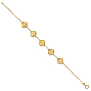 Leslie's 14K Polished and Diamond-cut Clover Station Bracelet — alternate view