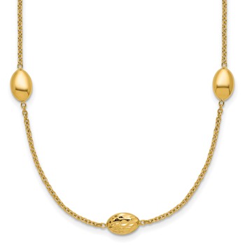Leslie's 14K Polished and Dia-cut Oval Station with 2in ext. Necklace