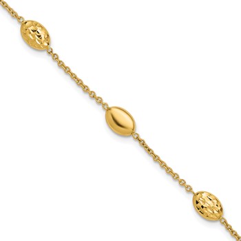 Leslie's 14K Polished and Dia-cut Oval Station Bracelet