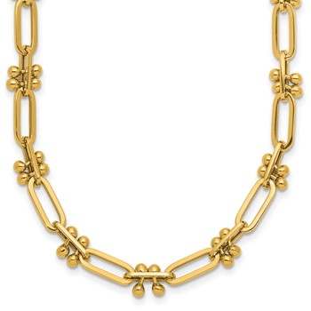 Leslie's 14K Polished Paperclip and Beaded Fancy Necklace