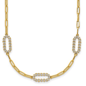 Leslie's 14K w/White Rhodium Polished and Dia-cut Paperclip Fancy Necklace