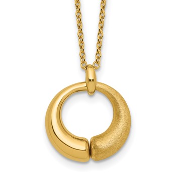 Leslie's 14K Polished and Brushed Circle Pendant w/2in Ext. Necklace