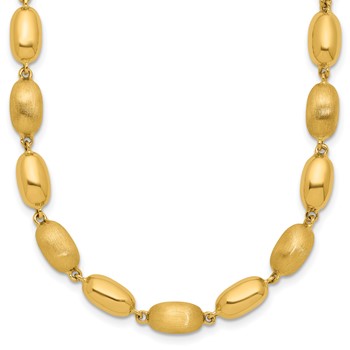 Leslie's 14K Polished and Brushed Oval Beaded Link Necklace