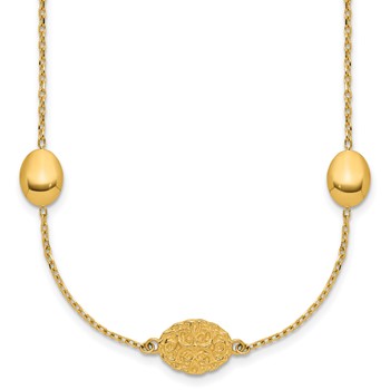 Leslie's 14K Polished Oval Textured w/.2in Ext. Fancy Necklace
