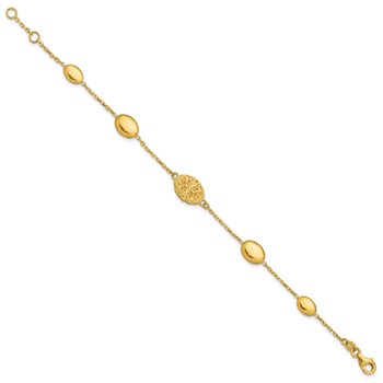 Leslie's 14K Polished Oval Textured w/.5in Ext. Fancy Bracelet — alternate view