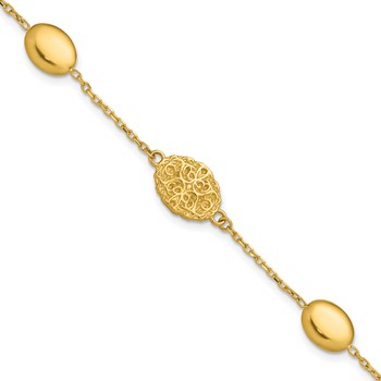 Leslie's 14K Polished Oval Textured w/.5in Ext. Fancy Bracelet