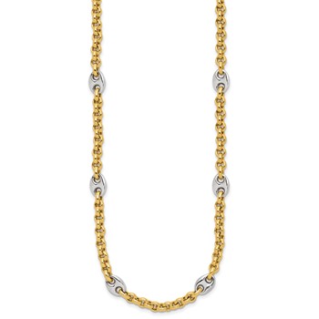 Leslie's 14K Two-tone Polished Fancy Puffed Mariner Link Necklace — alternate view