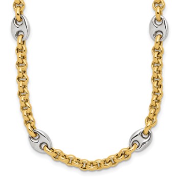 Leslie's 14K Two-tone Polished Fancy Puffed Mariner Link Necklace