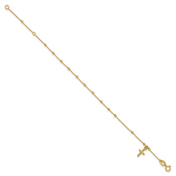 Leslie's 14K Polished Beaded Cross w/.5in ext. Rosary Bracelet — alternate view