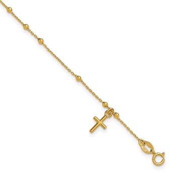 Leslie's 14K Polished Beaded Cross w/.5in ext. Rosary Bracelet