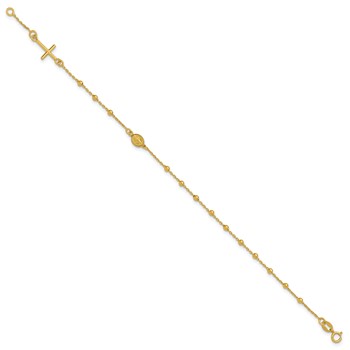 Leslie's 14K Polished Beaded Cross w/.5in ext. Rosary Bracelet — alternate view