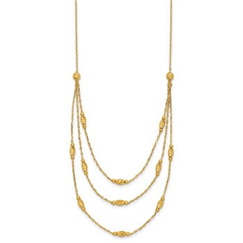 Leslie's 14K Polished and Dia-cut Layered Beaded w/2in ext. Necklace — alternate view