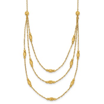 Leslie's 14K Polished and Dia-cut Layered Beaded w/2in ext. Necklace