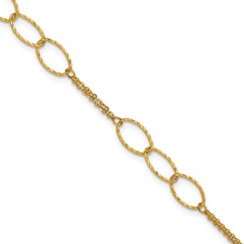Leslie's 14K Polished Dia-cut  2-Strand Oval Links w/1in ext. Bracelet