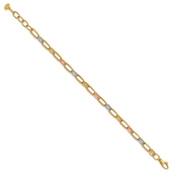 Leslie's 14K Tri-color Polished / DC Fancy Link w/1in ext. Bracelet — alternate view