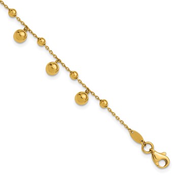 Leslie's 14K Polished Dangle Beaded with .5in ext. Bracelet