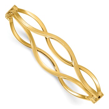 Leslie's 14K Polished and Brushed Wavy Hinged Bangle