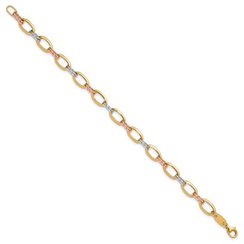 Leslie's 14K Tri-color Polished and Dia-cut Fancy Link Bracelet — alternate view