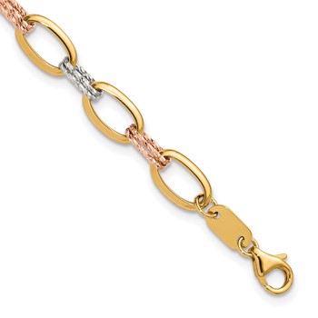 Leslie's 14K Tri-color Polished and Dia-cut Fancy Link Bracelet