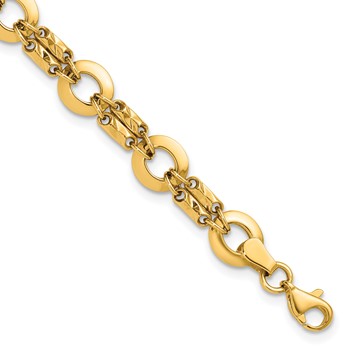 Leslie's 14K Polished and Textured Fancy Circle Link Bracelet