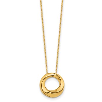 Leslie's 14K Polished Circle Pendant on Dia-cut Chain with 1in ext. Necklace