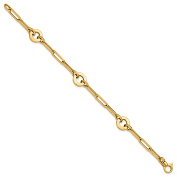 Leslie's 14K Polished Circle Station Paperclip Link Bracelet — alternate view