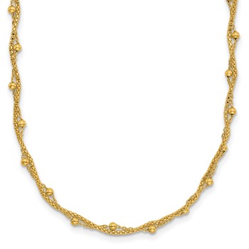 Leslie's 14K Polished and Textured Twisted Beaded Necklace
