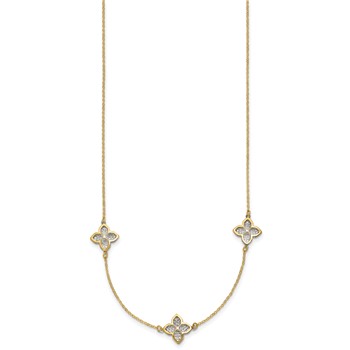 Leslie's 14K Polished w/White Rhodium D/C Clover Station Necklace — alternate view