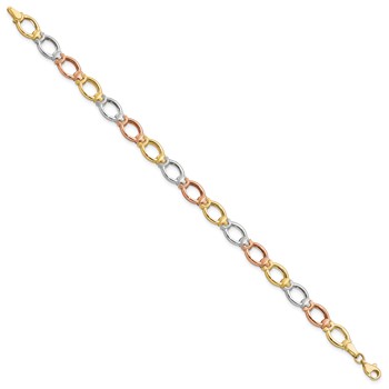 Leslie's 14K Tri-color Polished and Satin Link Bracelet — alternate view