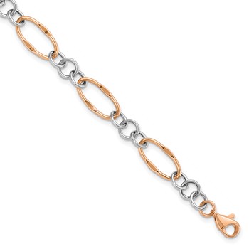 Leslie's 14K Two-tone Rose and White Polished Link Bracelet