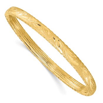 Leslie's 14K Polished and Diamond-cut Floral Bangle