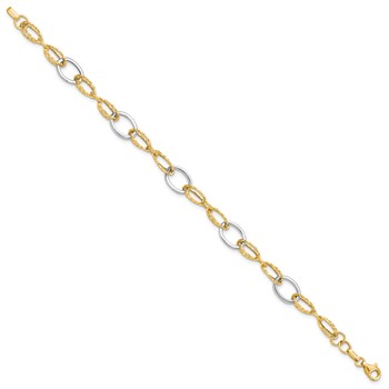 Leslie's 14K Two-tone Polished and Textured Fancy Link Bracelet — alternate view