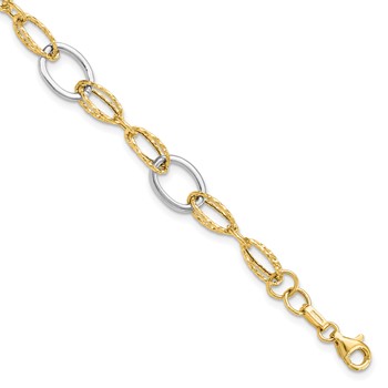 Leslie's 14K Two-tone Polished and Textured Fancy Link Bracelet