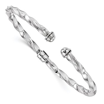 Leslie's 14K White Gold Polished Textured Hinge Cuff Bangle