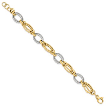 Leslie's 14K Two-tone Polished and Textured Fancy Link Bracelet — alternate view