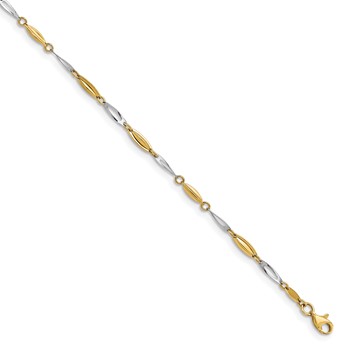 Leslie's 14K Two-tone Polished Fancy 9 inch Plus 1 inch Extender - Total 10 inch Anklet